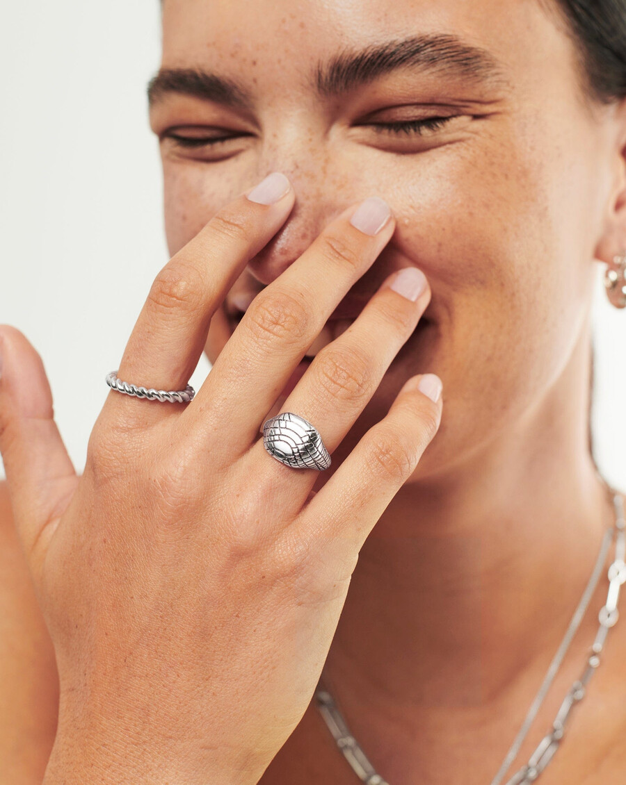 bague chevalière à motif serpent - plaqué argent