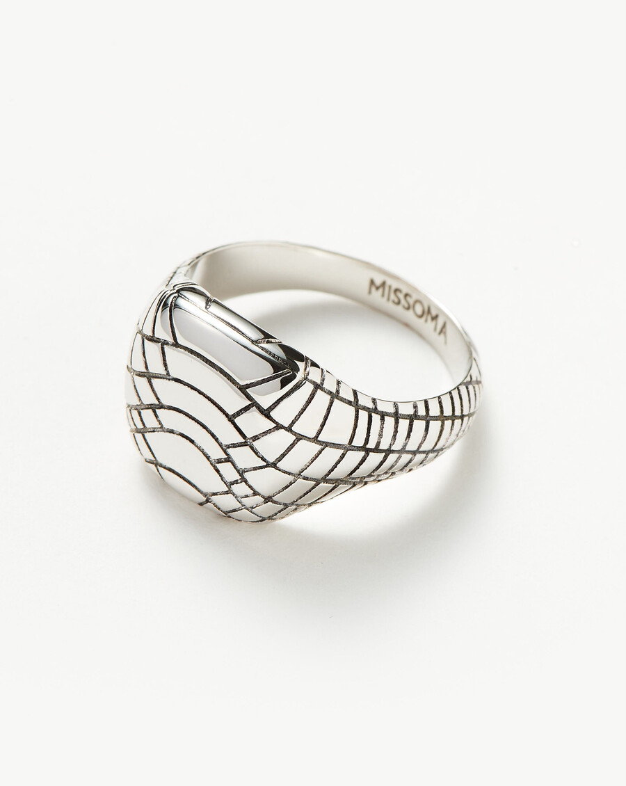 bague chevalière à motif serpent - plaqué argent