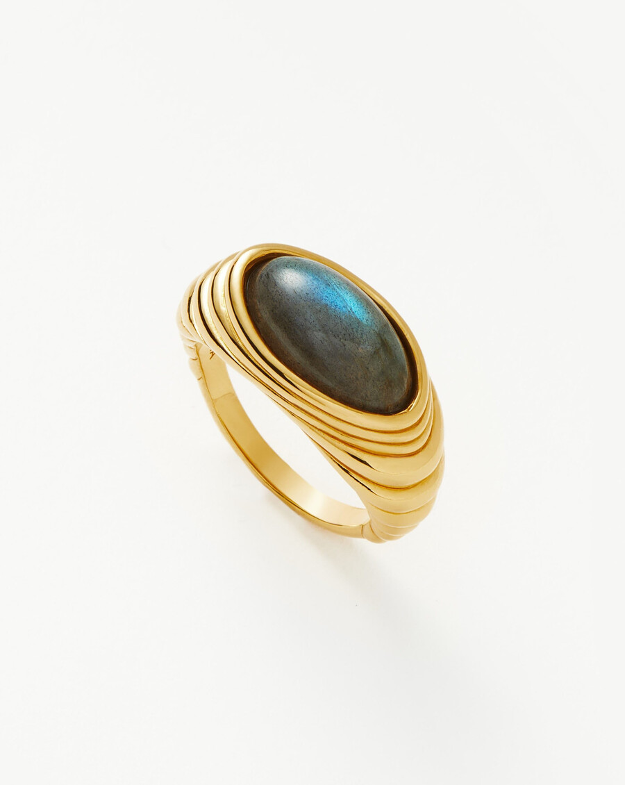 bague en pierre précieuse à crête ondulée - labradorite