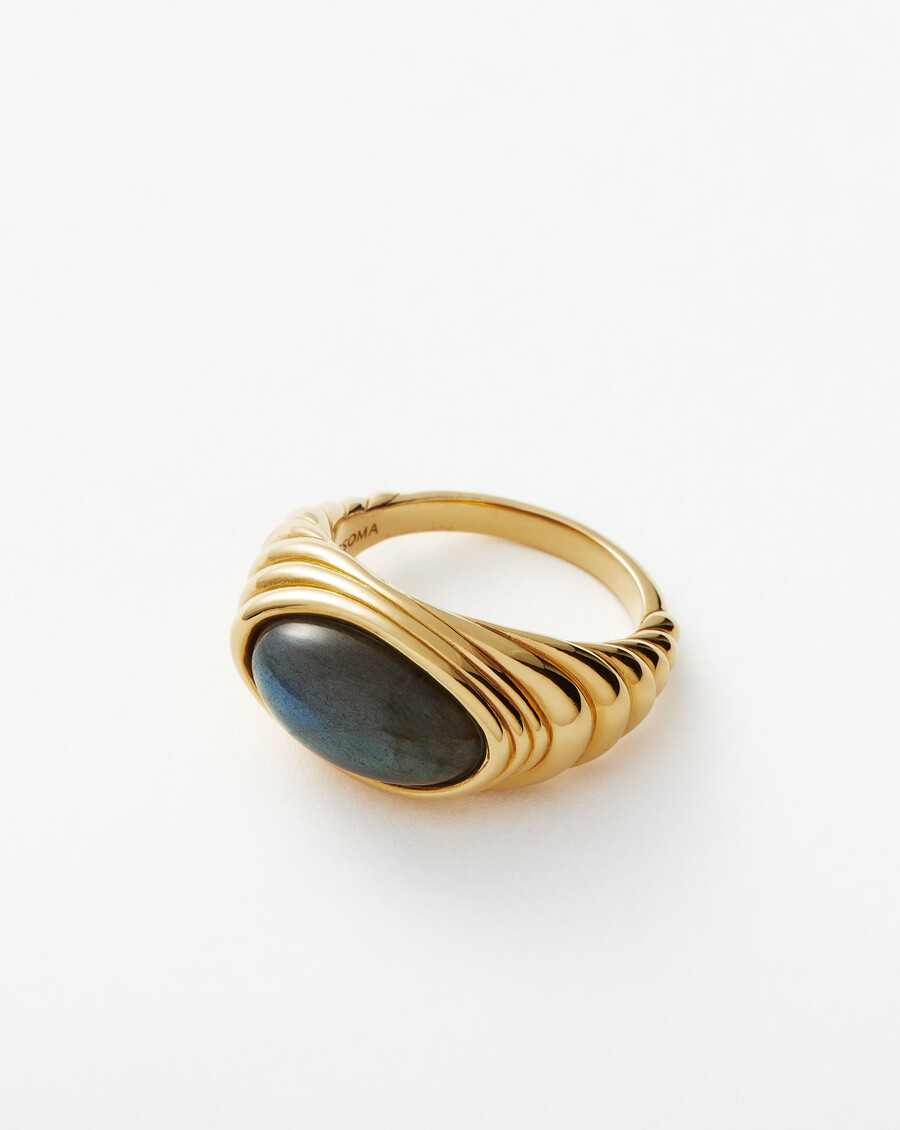 bague en pierre précieuse à crête ondulée - labradorite